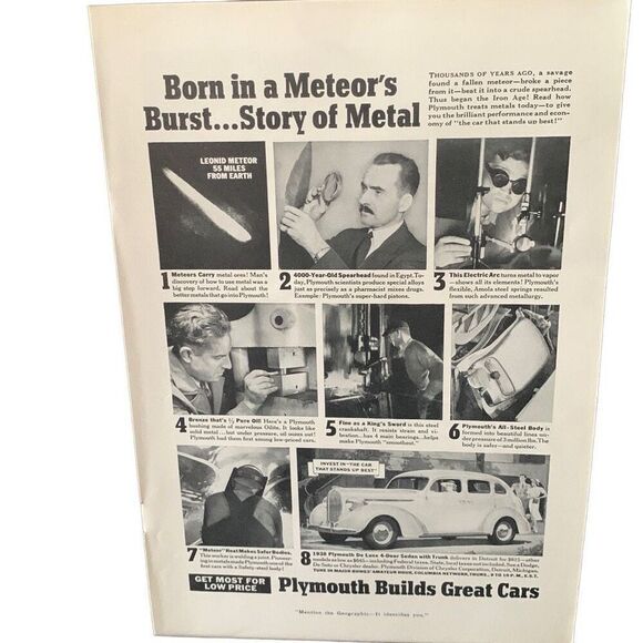 Vintage 1938 Plymouth Born in a Meteor’s Burst Ad Advertisement - Picture 2 of 5